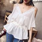 Elbow-sleeve Cutout Chiffon Blouse