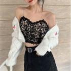 Cropped Lace Camisole Top / A-line Denim Skirt