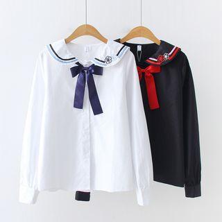 Long-sleeve Embroidered Ribbon Shirt