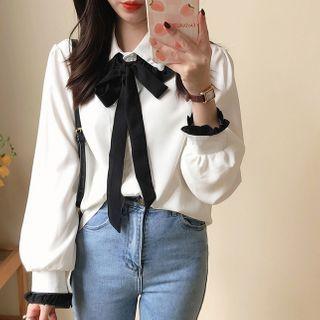 Bow Two Tone Button-up Blouse