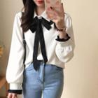 Bow Two Tone Button-up Blouse