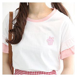 Round-neck Frilled Short-sleeve T-shirt