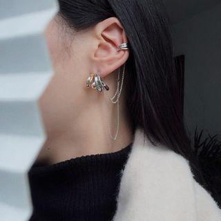 Chained Asymmetrical Alloy Earring 1 Pair - S925 Silver Needle - Non-matching - Gold & Silver - One Size