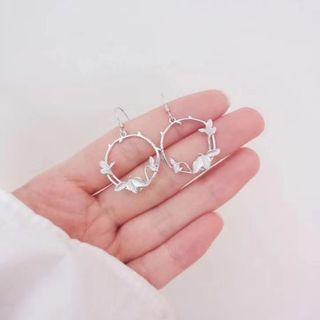 925 Sterling Silver Branches Hoop Dangle Earring 1 Pair - Silver - One Size