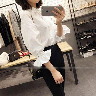 3/4-sleeve Ruffle Trim Shirt