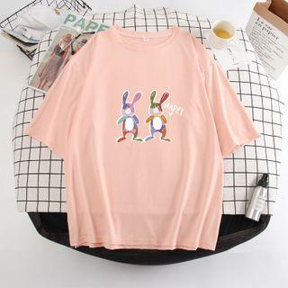 Rabbit Print Short-sleeve Oversize Tee
