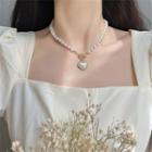 Faux Pearl Heart Pendant Necklace Gold & White - One Size