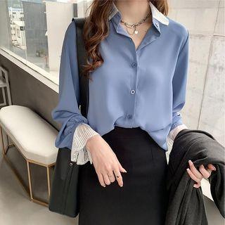 Lace Panel Long Sleeve Chiffon Blouse