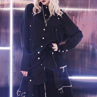 Buttoned Strap Shirt Black - One Size