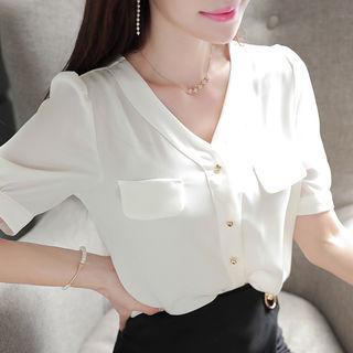 V-neck Flap-detail Chiffon Blouse
