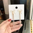 Alloy Bow Faux Pearl Fringed Earring Silver Needle - As Shown In Figure - One Size