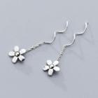 925 Sterling Silver Flower Drop Earring S925 Silver - Threader Earring - Silver - One Size