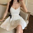 Spaghetti Strap Bow Accent A-line Dress / Faux Pearl Waist Chain