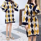 Argyle Flared-sleeve Knit Dress