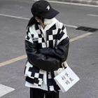 Checkerboard Panel Faux Leather Jacket