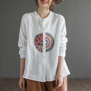 Embroidered Collarless Shirt
