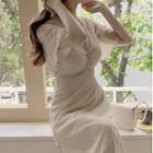 Bell-sleeve V-neck Dotted A-line Dress