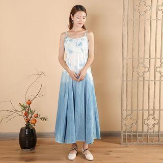 Spaghetti Strap Indigo Dyed A-line Maxi Dress
