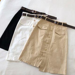 Asymmetric Single-breasted High-waist A-line Skirt With Belt