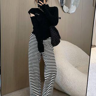 Long-sleeve Top / Striped Straight Leg Pants