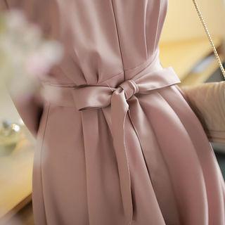 Notched-collar Tie-waist Flared Coatdress