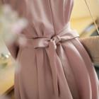 Notched-collar Tie-waist Flared Coatdress