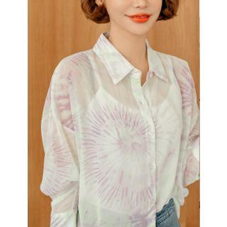 Plus Size Tie-dye Chiffon Shirt Lavender - Xl