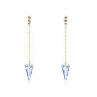 925 Sterling Silver Elegant Sparkling Long Earrings With Blue Austrian Element Crystal Golden - One Size