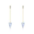 925 Sterling Silver Elegant Sparkling Long Earrings With Blue Austrian Element Crystal Golden - One Size