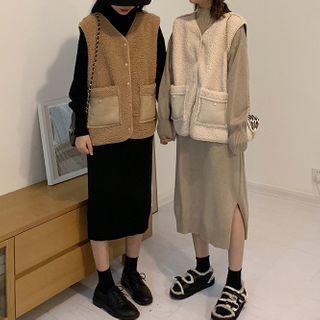 Buttoned Vest / Plain Sweater Dress