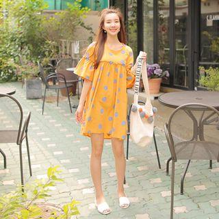 Dotted Linen Blend A-line Mini Dress