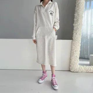 Zip-front Printed Pullover Dress