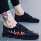 Rose Embroidered Lace-up Sneakers