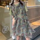 Elbow-sleeve T-shirt / Sleeveless Mesh Dress