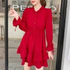 Tie-cuff Ruffled A-line Shirtdress