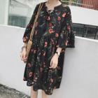3/4-sleeve Floral Tunic Dress