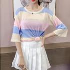3/4 Sleeve Striped Knit Top