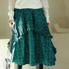 Asymmetric Pleated-trim Long Layered Skirt