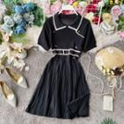 Short-sleeve Collar Midi A-line Knit Dress