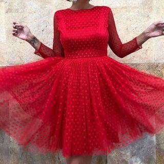 Long-sleeve Dotted Cocktail Dress