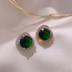 Rhinestone Gemstone Earring 1 Pair - Green Zircon Earrings - One Size