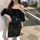 3/4-sleeve Cold Shoulder Cropped Top
