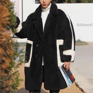 Two Tone Double Breasted Fleece Coat