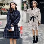 Puff-sleeve Plaid A-line Shirt Dress