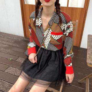 Geometric Printed Long-sleeve Loose-fit Blouse