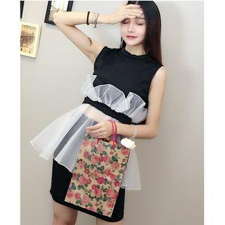 Set: Organza Panel Sleeveless Top + Mini Skirt