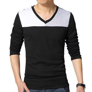 Color-block V-neck T-shirt