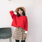 Color Block Sweater / Plaid A-line Skirt