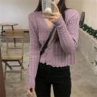 V-neck Cut-out Long-sleeve Cropped Cardigan