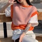 Two Tone Sweater Vest Orange & Pink - One Size